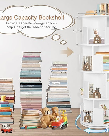 Rotating Bookshelf,Wood Corner Bookshelf 4 Tier 360 Display Spinning Bookshelf Floor Standing Bookcase Stackable Bookshelf Storage Rack Organizer for Small Space Bedroom Living Room Study Room - LeafyLoom