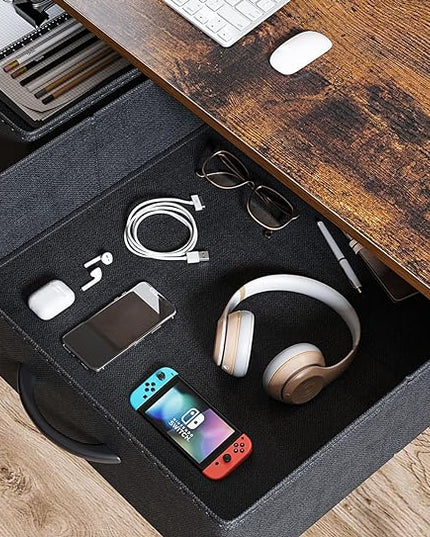 ODK Small Desk with Fabric Drawers- for Bedroom, Vanity Desk with Storage, Home Office Computer Desk for Small Spaces, 32 Inch Modern Work Writing Study Table, Vintage - LeafyLoom