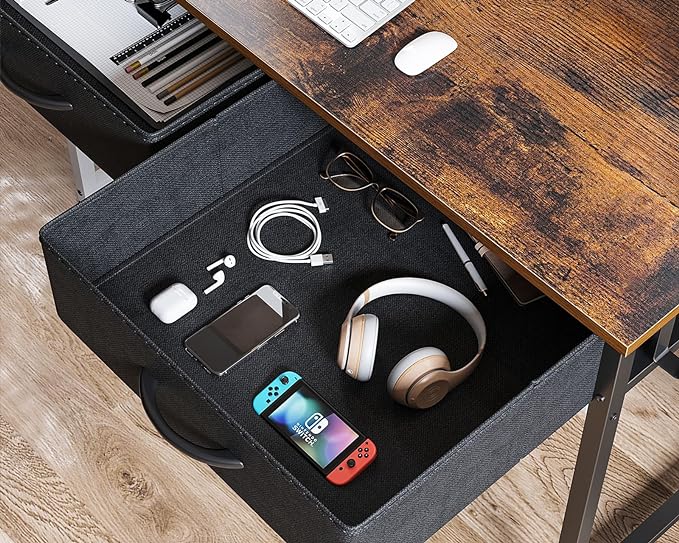 ODK Small Desk with Fabric Drawers- for Bedroom, Vanity Desk with Storage, Home Office Computer Desk for Small Spaces, 32 Inch Modern Work Writing Study Table, Vintage - LeafyLoom