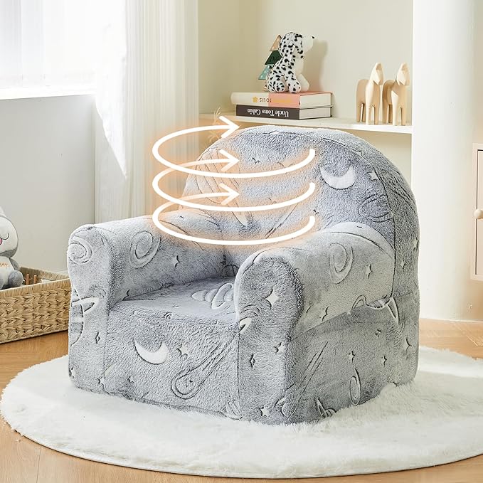 Toddler Chair Kids Plush Chair Sherpa Kids Chairs, Toddler Couch Bean Bag Chairs for Kids Gaming Chair for Kids Glow in The Dark,Starry Sky Grey - LeafyLoom