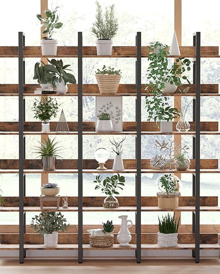IRONCK Bookcase and Bookshelves Triple Wide 6-Tiers Large Open Shelves, Etagere Bookcases with Back Fence for Home Office Decor, Easy Assembly, Vintage Brown - LeafyLoom