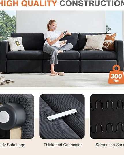 Sweetcrispy Convertible Modular Sectional Sofa, 3 Seat Sectional Couches for Living Room, Basic Shape Modern Fabric Modular Sofa Sleeper with Double Chaise for Home, Apartment, Dorm, Dark Grey - LeafyLoom