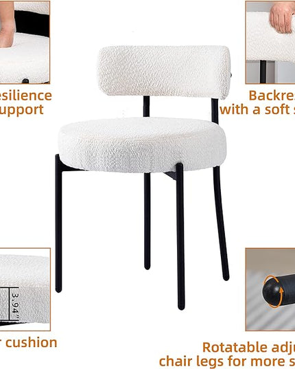 DYHOME Dining Chairs Set of 4, White Modern Upholstered Kitchen Dining Room Chairs, Boucle Dining Chairs Curved Backrest, Mid Century Kitchen Chairs with Black Metal Legs - LeafyLoom