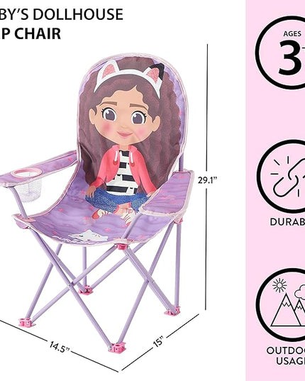 Idea Nuova Kids Indoor-Outdoor Folding Camp Chair, Gabbys Dollhouse - LeafyLoom