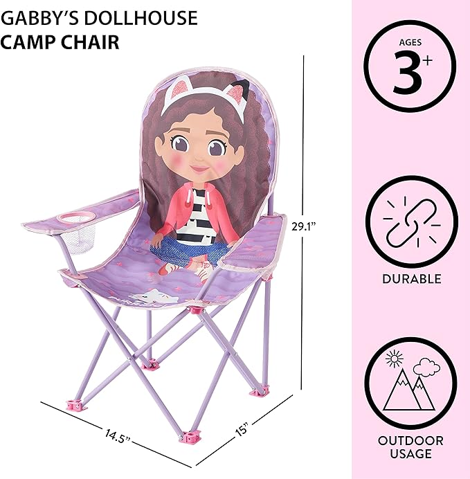 Idea Nuova Kids Indoor-Outdoor Folding Camp Chair, Gabbys Dollhouse - LeafyLoom