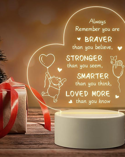 Gifts for Women Friends Kids - Inspirational Night Lamp with Pooh Bear Design - Perfect Gifts for Birthday Christmas Valentines Anniversary Baby Shower, Show Strength and Love - LeafyLoom