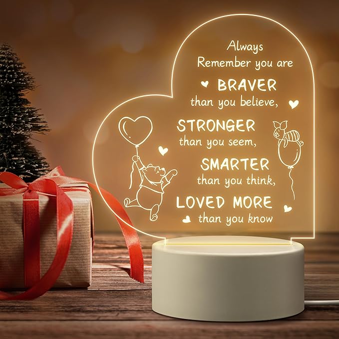 Gifts for Women Friends Kids - Inspirational Night Lamp with Pooh Bear Design - Perfect Gifts for Birthday Christmas Valentines Anniversary Baby Shower, Show Strength and Love - LeafyLoom