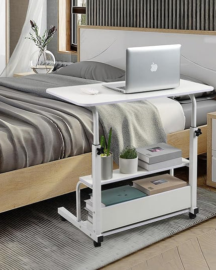 Height Adjustable Home Office Desk Movable Convenient Desk Small Spaces Computer Table Bedside Storage Desk Portable Desk Living Room Sofa Furniture Fashion Desk Size 15.7 * 31.5 Inch Pure White - LeafyLoom