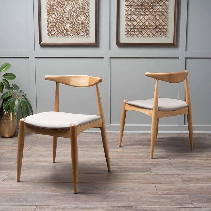 Christopher Knight Home Francie Fabric with Oak Finish Dining Chairs, 2-Pcs Set, Beige - LeafyLoom
