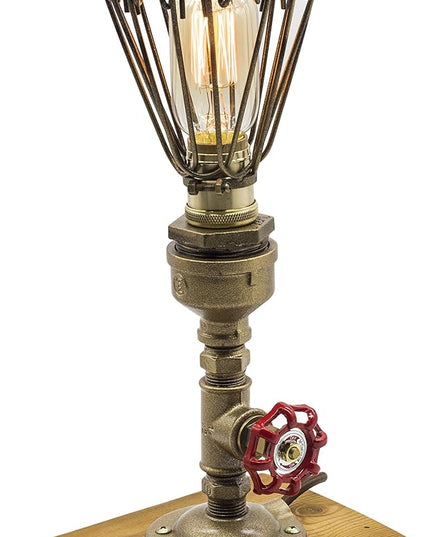 Loft Style Lamp, Pharos", Steam Punk Industrial Vintage Style, Wood Base Metal Body, Table Desk Light with Dimmer, LL-016 - LeafyLoom