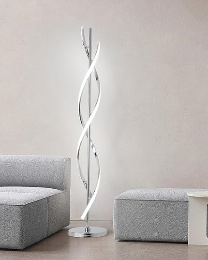 ADISUN 40W LED Modern Floor Lamp Remote Control Dimmable Spiral Floor Lamp Indoor Tall Lamp Floor Lamp for Living Rooms Family Rooms Bedrooms Offices Lighting (Silver) - LeafyLoom