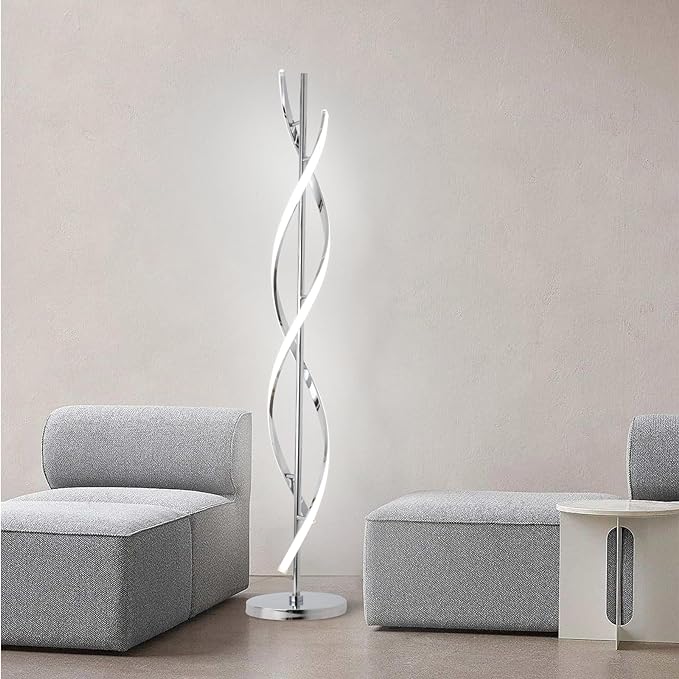 ADISUN 40W LED Modern Floor Lamp Remote Control Dimmable Spiral Floor Lamp Indoor Tall Lamp Floor Lamp for Living Rooms Family Rooms Bedrooms Offices Lighting (Silver) - LeafyLoom