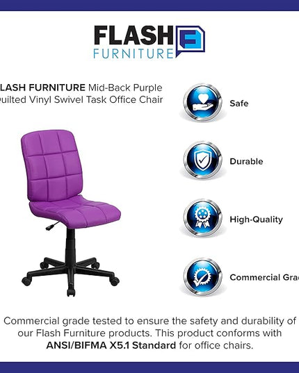 Flash Furniture Clayton Mid-Back Purple Quilted Vinyl Swivel Task Office Chair - LeafyLoom
