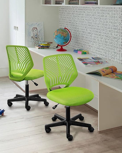Yaheetech Kids Cute Desk Chair Small Computer Desk Chair for Teens Low-Back Armless Study Chair Swivel Task Chair Bedroom School Chair with Lumbar Support, Green - LeafyLoom