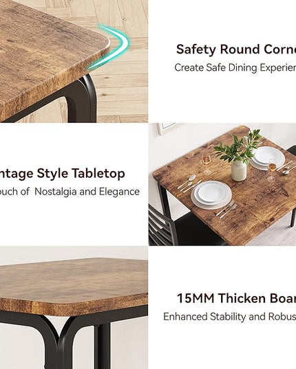 IDEALHOUSE Dining Table for 2, Small Table and Chairs Set of 2, Dinette Set for 2, Square Dinner Table Set, 3 Piece Kitchen & Dining Room Sets for Small Space, Apartment, Home Office, Rustic Brown - LeafyLoom