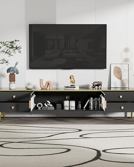 NicBex TV Stand for 65+ Inch TV Modern TV Media Console Table with Metal Legs and 4 Storage Drawers,Entertainment Center with Storage for Living Room,Bedroom,71 Inch,Black - LeafyLoom