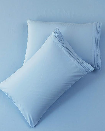 SONORO KATE Bed Sheet Set Super Soft Microfiber 1800 Thread Count Luxury Egyptian Sheets 16-Inch Deep Pocket Wrinkle-4 Piece(Queen Lake Blue) - LeafyLoom