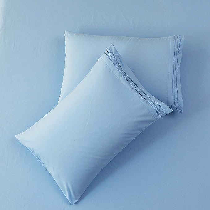 SONORO KATE Bed Sheet Set Super Soft Microfiber 1800 Thread Count Luxury Egyptian Sheets 16-Inch Deep Pocket Wrinkle-4 Piece(Queen Lake Blue) - LeafyLoom