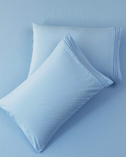 SONORO KATE Bed Sheet Set Super Soft Microfiber 1800 Thread Count Luxury Egyptian Sheets 18-Inch Deep Pocket Wrinkle-3 Piece(Twin Lake Blue) - LeafyLoom