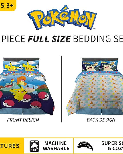 Franco Kids Bedding Super Soft Comforter and Sheet Set, 5 Piece Full Size, Pokemon - LeafyLoom