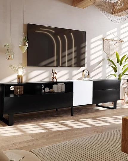 NicBex TV Stand for 80 Inch TV Modern TV Media Console Table with Double Storage Space and Drop Down Door,Entertainment Center with Storage for Living Room,Bedroom,70.9 Inch,Black - LeafyLoom