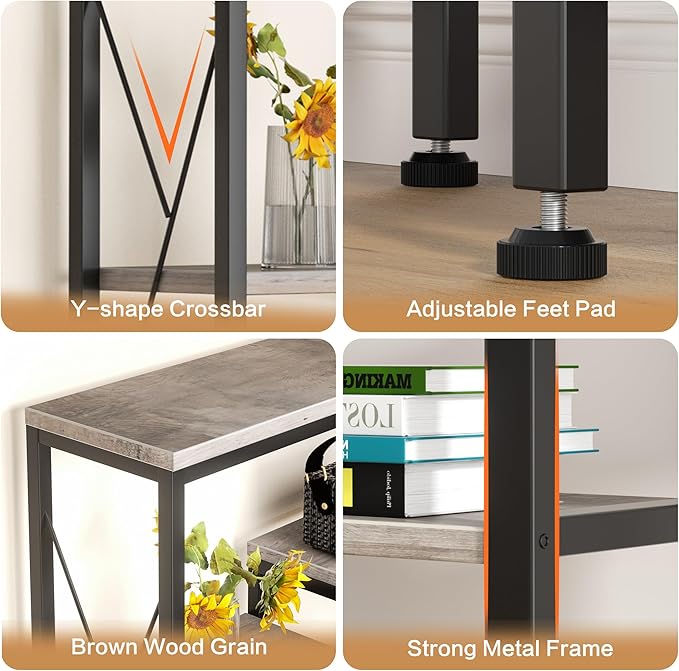 Shintenchi 5 Tiers Corner Bookshelf, 70.86" Tall L-Shaped Bookcase, Large Corner Etagere Bookcase, Corner Shelf Display Storage Rack with Metal Frame for Living Room Home Office, Grey - LeafyLoom