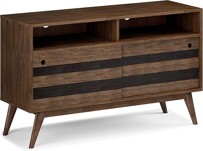SIMPLIHOME Clarkson SOLID ACACIA WOOD 54 Inch Wide Mid Century Design TV Media Stand in Rustic Natural Aged Brown for TVs up to 60 Inches, For the Living Room and Entertainment Center - LeafyLoom
