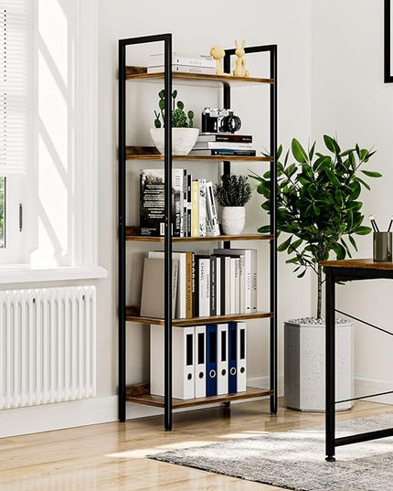 NUMENN Bookshelf, 5 Tier Bookshelves, Home Office Bookcase Shelf Storage Organizer, Free Standing Storage Shelving Unit for Bedroom, Living Room and Home Office, Vintage - LeafyLoom
