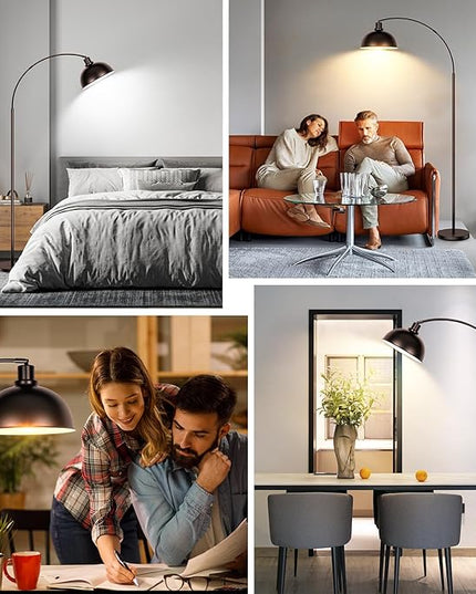 Arc Floor Lamps for Living Room,Modern Tall Standing Lamp Remote Control,Stepless Dimmable Bronze Floor Lamp with Hanging Dome Shade,Over Couch Arched Reading Lamp for Bedroom, Office (Bulb Included) - LeafyLoom
