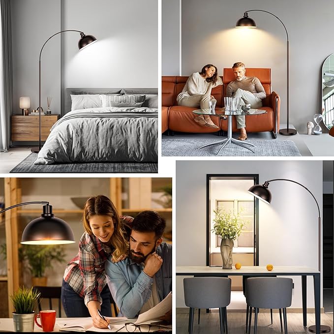 Arc Floor Lamps for Living Room,Modern Tall Standing Lamp Remote Control,Stepless Dimmable Bronze Floor Lamp with Hanging Dome Shade,Over Couch Arched Reading Lamp for Bedroom, Office (Bulb Included) - LeafyLoom
