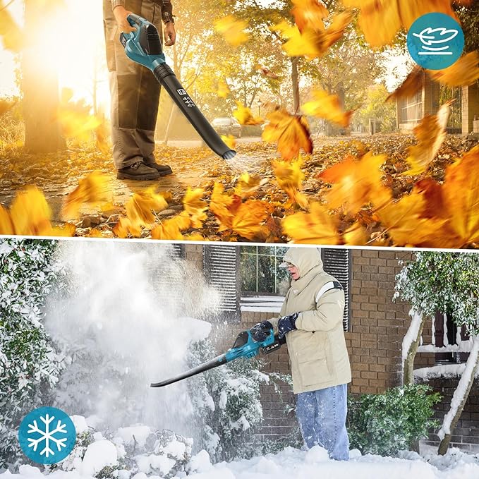 Leaf Blower Cordless with Battery and Charger, 21V Brushless 8000mAh 5 Speeds Adjustable Cordless Battery Powered Blower for Lawn Care, Electric Leaf Blower Cordless with 2 Batteries Cordless Blower - LeafyLoom