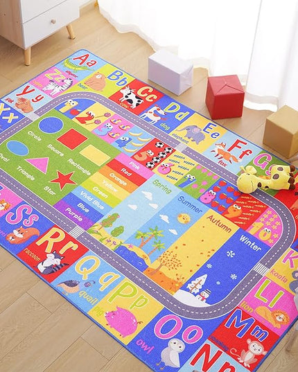 Kids Rugs For Playroom, ABC Alphabet Numbers Classroom Rug, 4x6 Feet Educational Learning and Fun Playroom Rug, Non Slip Nursery Rug, Kids Play Mat for Kids Room, Toddler Classroom and Bedroom - LeafyLoom