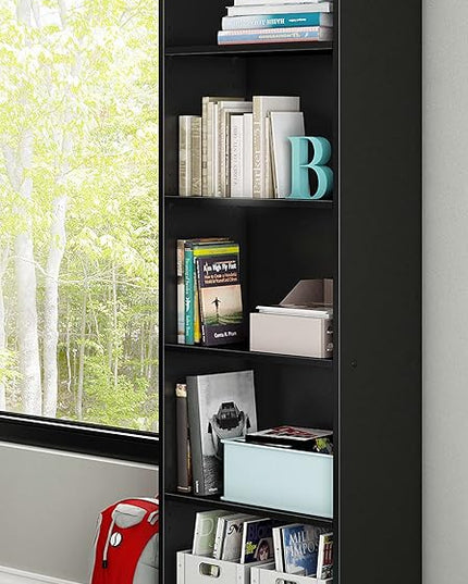 South Shore Axess 5-Shelf Narrow Bookcase, Pure Black, 7270758 - LeafyLoom
