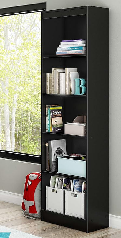 South Shore Axess 5-Shelf Narrow Bookcase, Pure Black, 7270758 - LeafyLoom