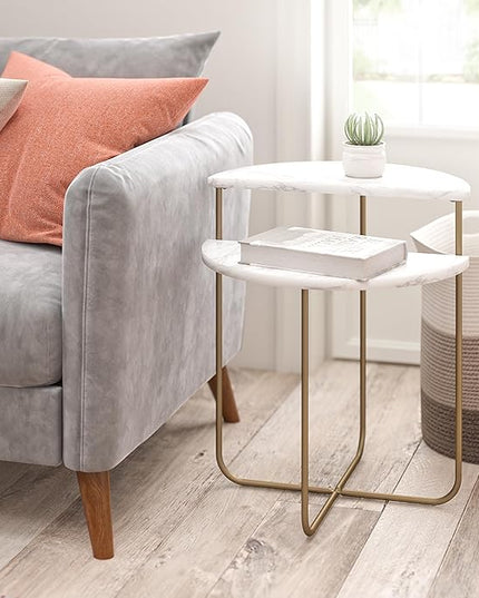 Novogratz Athena End Table, White Marble - LeafyLoom