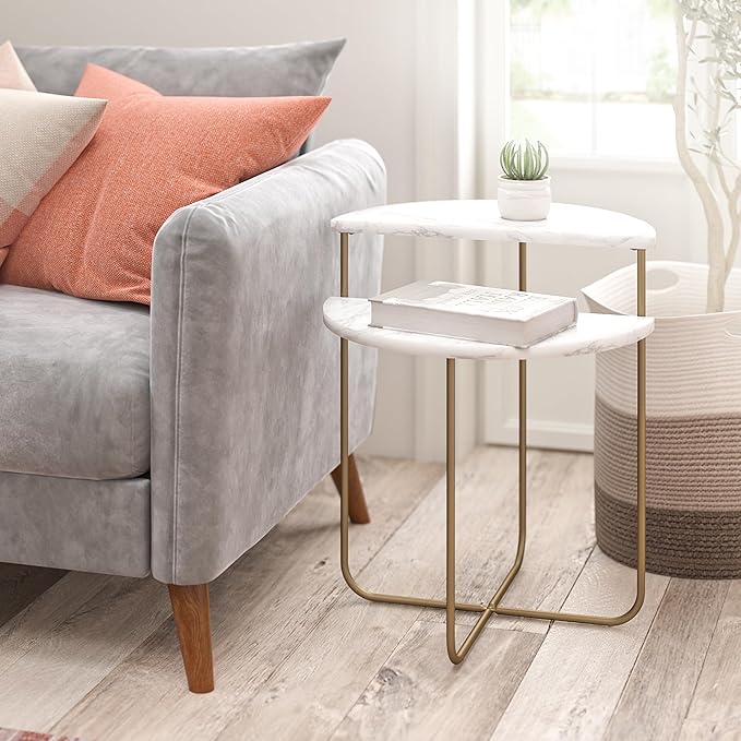 Novogratz Athena End Table, White Marble - LeafyLoom