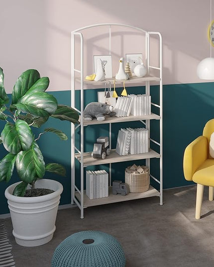 No Assembly Folding Bookshelf, Metal Book Shelf for Storage, Folding Bookcase for Office Organization and Storage (White, 4 Tiers) - LeafyLoom