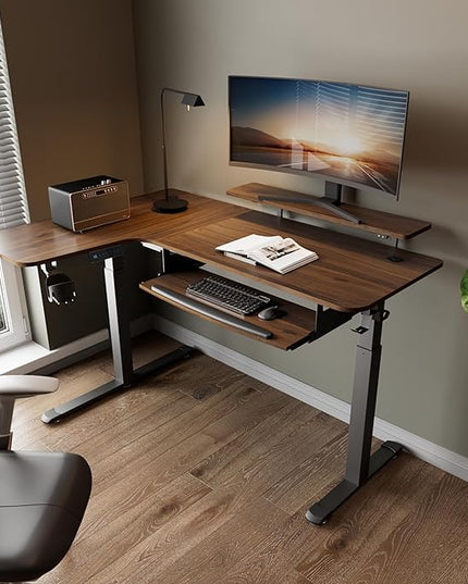 EUREKA ERGONOMIC Standing Desk Electric Adjustable Height (61"x43") Computer Desk with Keyboard Tray, Sit Stand Desk L Shaped Desk for Work/Home Office,Dual Motor,Memory Presets,2 USB/RGB,Walnut/Left - LeafyLoom