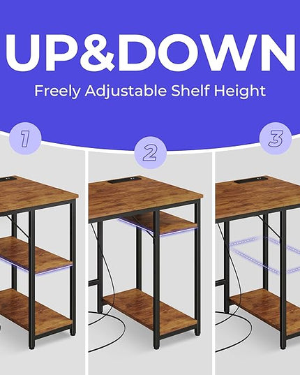 JOISCOPE 60 x 24 Inch Gaming Computer Desk with Table Power Outlets,Home Office Desk with Storage Shelves and USB & Type-C Outlet for Bedroom,Home Office,Morden Simple Writing Table,Vintage Oak Finish - LeafyLoom