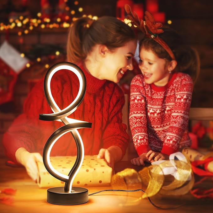Modern Table Lamp, LED Spiral Lamp, RGB Table Lamp, Black Bedside Lamp with 7 Colors 10 Light Modes, Touch Dimmable Nightstand Lamp for Bedroom Living Room Home Office, 15W - LeafyLoom