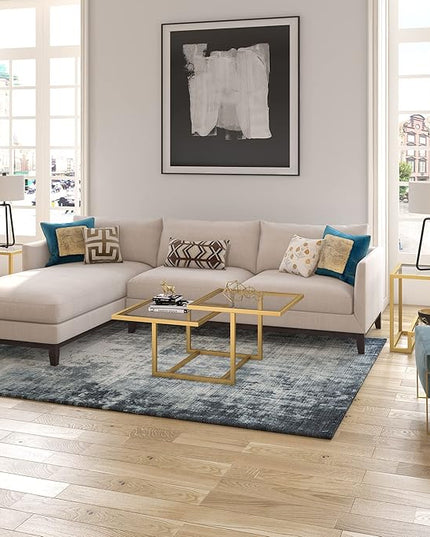 Henn&Hart 43" Wide Square Coffee Table in Brass, Modern coffee tables for living room, studio apartment essentials - LeafyLoom