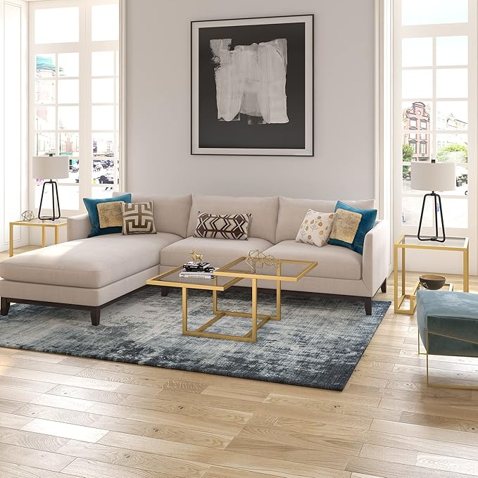 Henn&Hart 43" Wide Square Coffee Table in Brass, Modern coffee tables for living room, studio apartment essentials - LeafyLoom