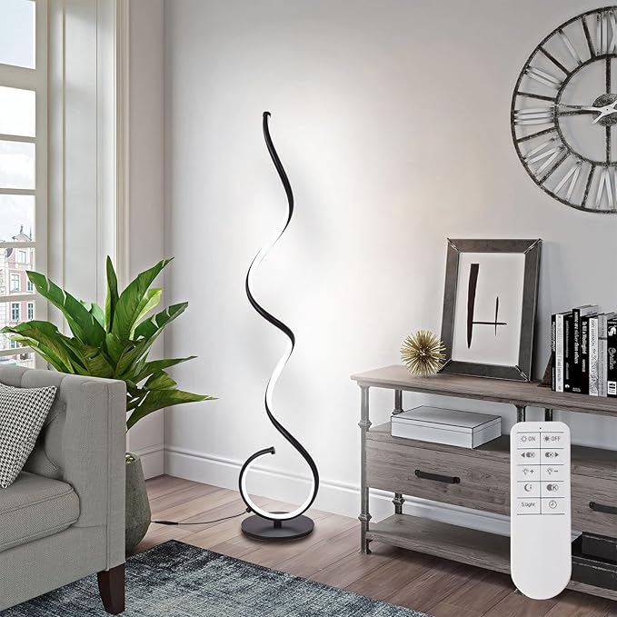 LED Lamp with Remote Control and Foot Switch 53in Modern, Living Room Bright 48W Dimmable 3 Color Black Standing Lamp with 1H Timer Corner Floor Lamp for Office Bedroom - LeafyLoom