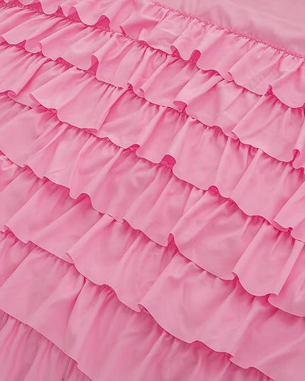 Pink Ruffle Comforter Set Twin, Girls Comforter Set Twin, Princess Comforter Set Twin, Pink Twin Bed Set for Girls, Kids Teen Girls Bedding Sets with 2 Pillowcases - LeafyLoom