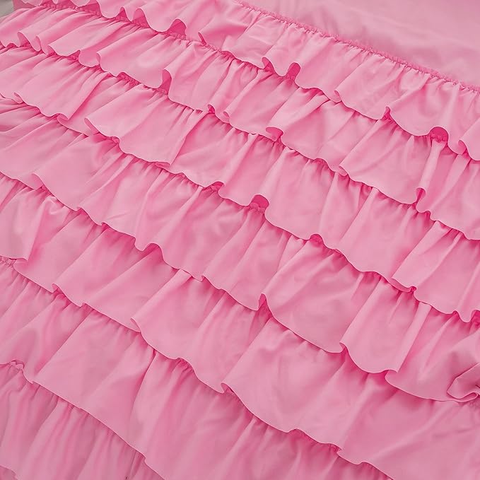 Girls Comforter Sets Full, Multi-Layers Ruffled Full Size Bedding Set for Girls, Pink Full size Comforter Set for Girls, 5 Pcs Bed in a Bag for Girls, Teen Comforter Set for Girls - LeafyLoom