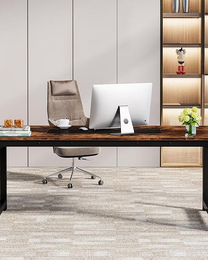 70.9 Inch X Large Executive Office Computer Desk, Brown - LeafyLoom