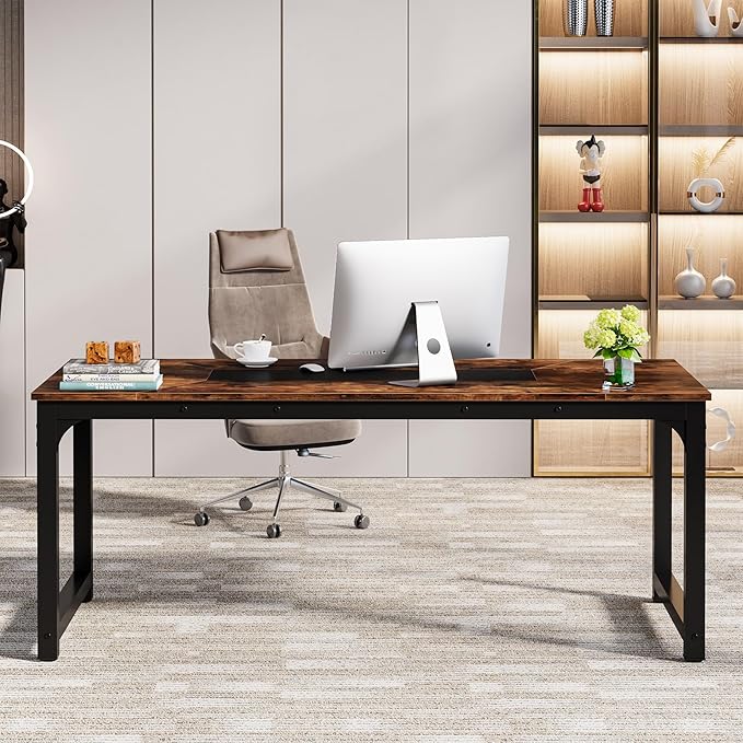 70.9 Inch X Large Executive Office Computer Desk, Brown - LeafyLoom