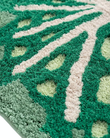 Begonia Non Slip Bath Mat or Kitchen Tufted Rug, Plant Leaf Shaped Kids Pets Floor Mat Carpet, Green, 45.3" x 16.3" - LeafyLoom
