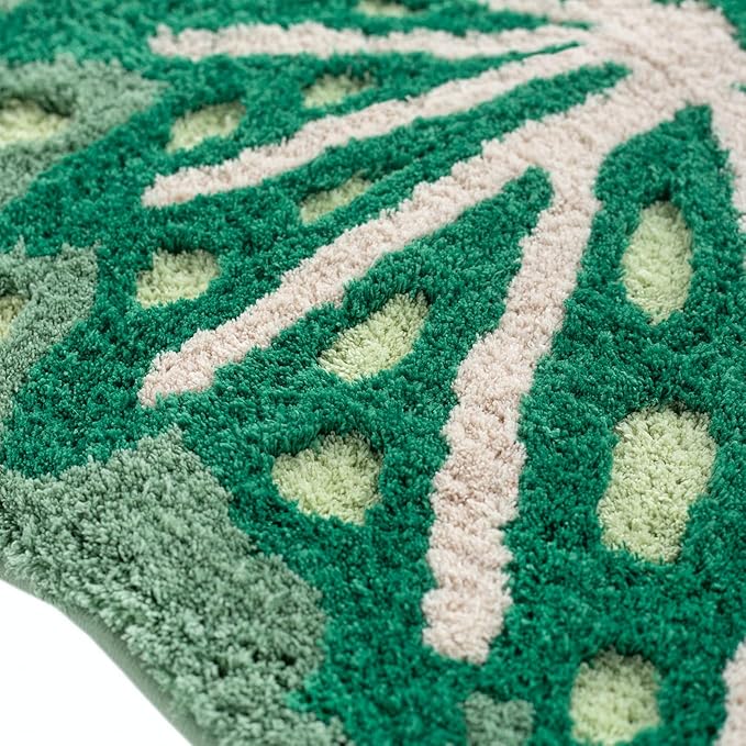 Begonia Non Slip Bath Mat or Kitchen Tufted Rug, Plant Leaf Shaped Kids Pets Floor Mat Carpet, Green, 45.3" x 16.3" - LeafyLoom
