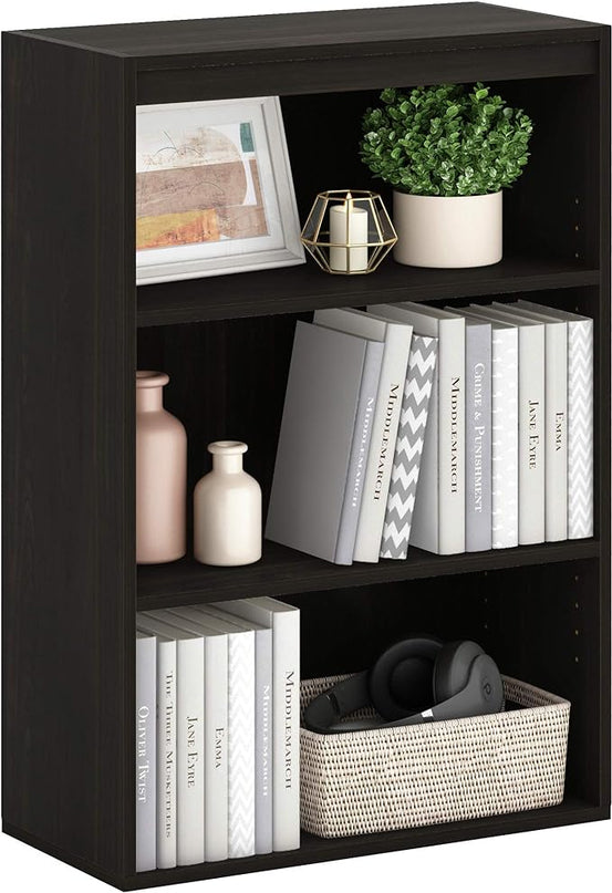Furinno Pasir 3-Tier Open Shelf Bookcase, Dark Espresso - LeafyLoom